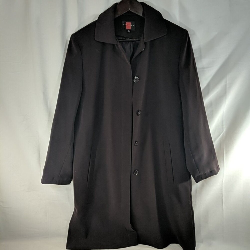 Gallery Dark Purple Long Trench Coat Jacket Lined Women's Small S Fall Winter